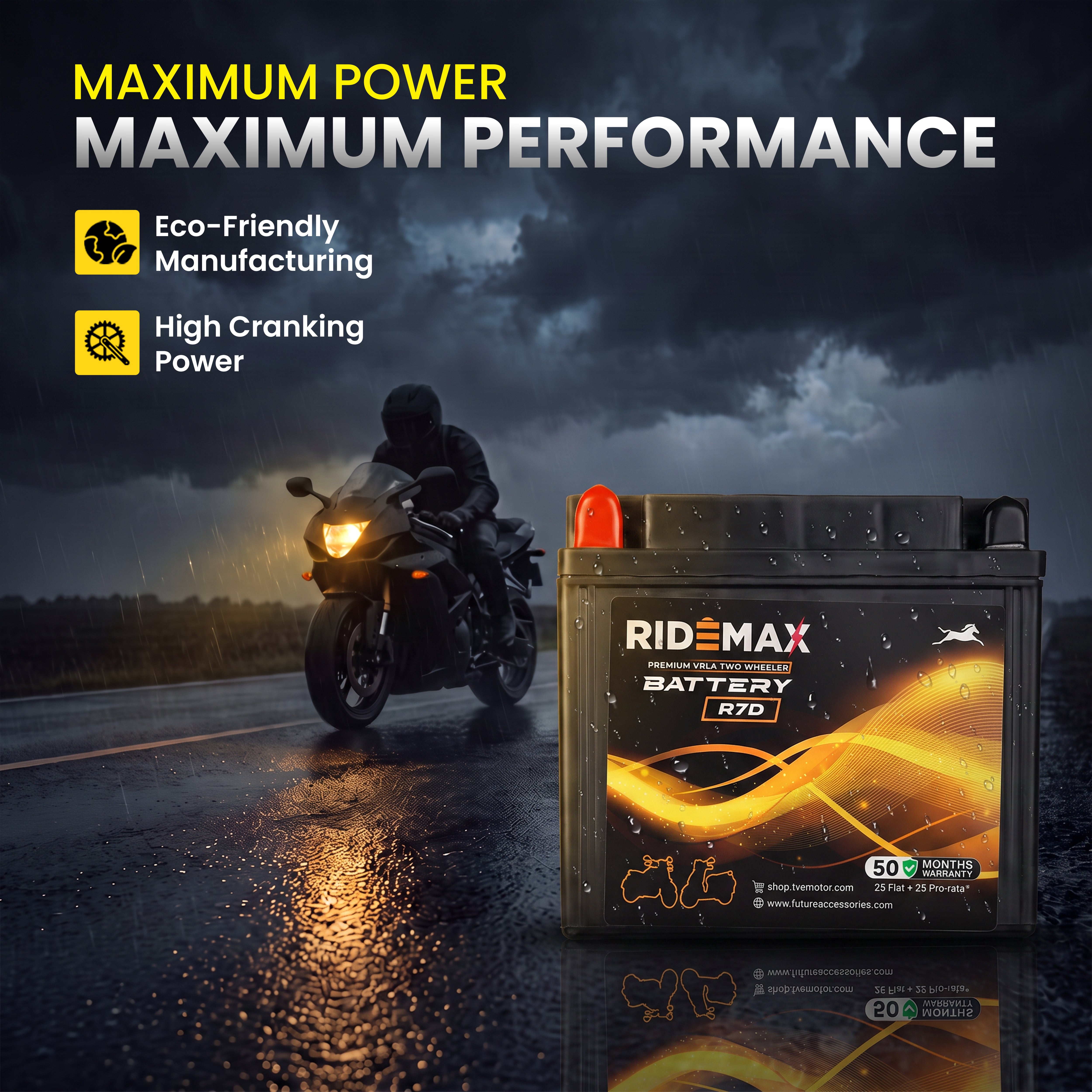 RideMax Premium VRLA 12 Volt Two Wheeler Battery R7D